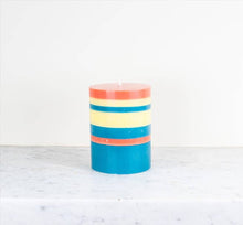 10 cm Small STRIPED Jamine, Rust and Petrol Pillar Candle