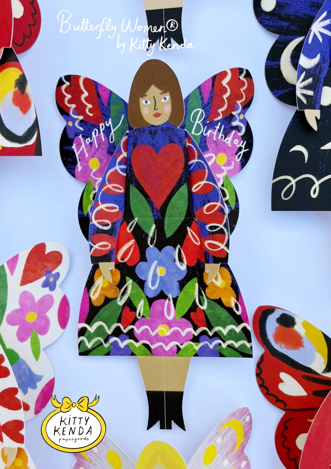 Butterfly Woman Sitting Greeting Card - Midnight Floral