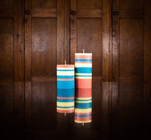 10 cm Small STRIPED Jamine, Rust and Petrol Pillar Candle