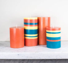 10 cm Small STRIPED Jamine, Rust and Petrol Pillar Candle