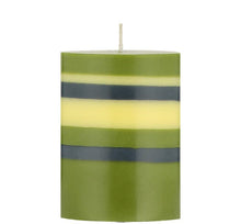 10 cm Small STRIPED Olive, Indigo and Jasmine Pillar Candle