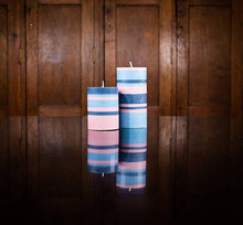 10 cm Small STRIPED Rose Pink, Indigo and Pompadour Pillar Candle