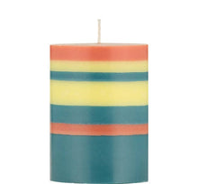 10 cm Small STRIPED Jamine, Rust and Petrol Pillar Candle