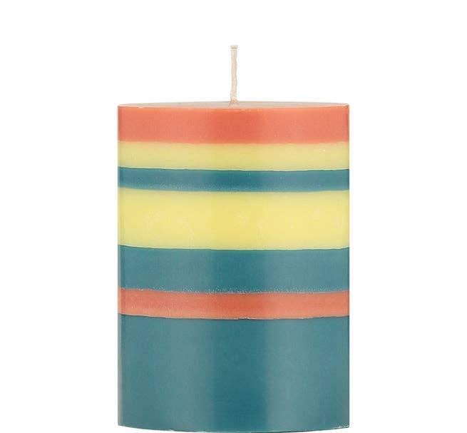 10 cm Small STRIPED Jamine, Rust and Petrol Pillar Candle