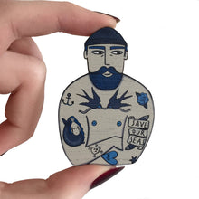 Tattooed Sailor Pin Brooch / Nautical Tattoo Pin Badge