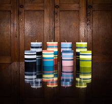 10 cm Small STRIPED Rose Pink, Indigo and Pompadour Pillar Candle