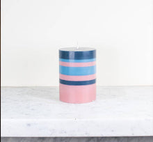 10 cm Small STRIPED Rose Pink, Indigo and Pompadour Pillar Candle