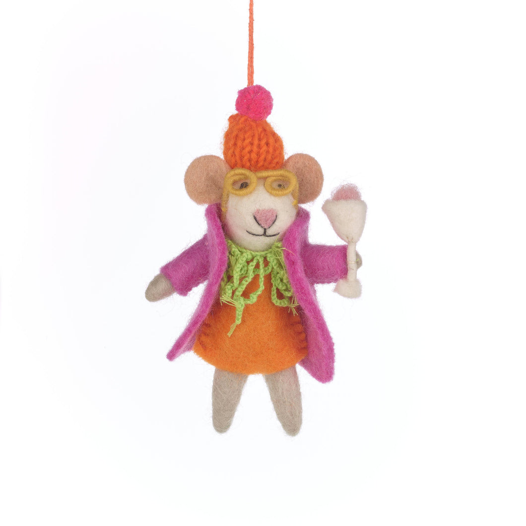 Handmade Felt Margie the Merry Mouse Hanging Christmas Decoration