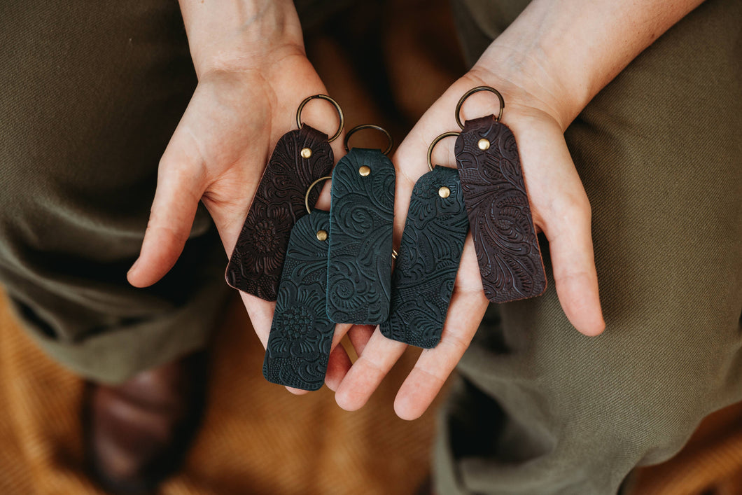 Botanical Leather Keyring Keychain: Evergreen (Dark Green)