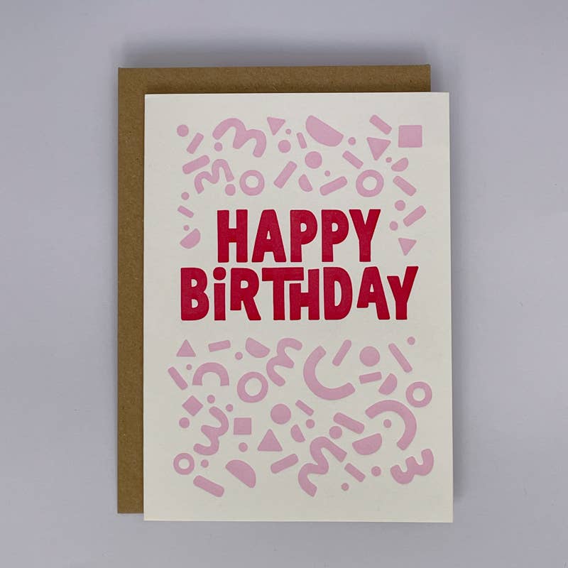 Happy Birthday Shapes Pink, C6 Greeting Card