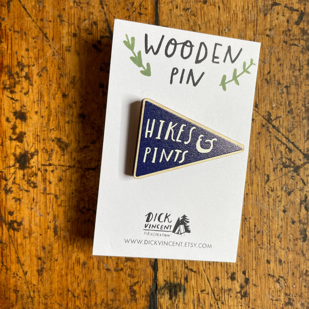 Hikes And Pints Wooden Pin Badges