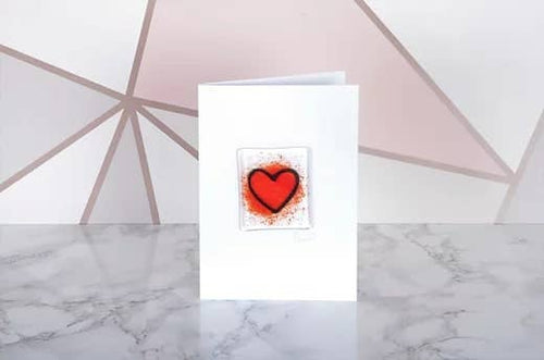 Handmade Fused Glass Greeting Card -  Red Heart Card