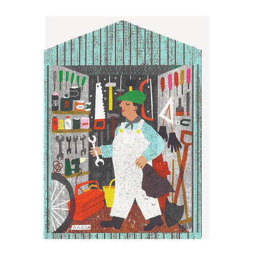 Man in Shed Die Cut Card by The Printed Peanut