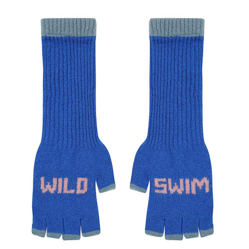 Wild Swim Fingerless Gloves in Klein Blue with Calamine & Petrel