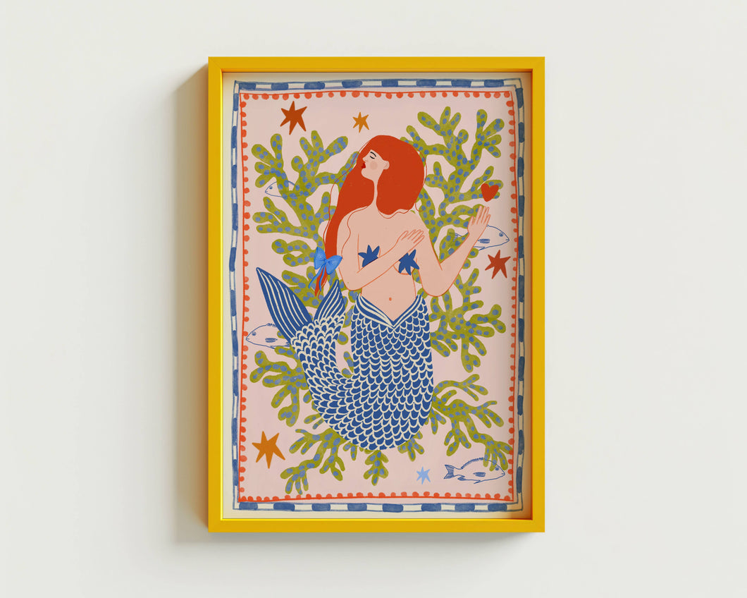 Folk mermaid whimsical print
