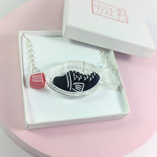 Soy Sauce fish container necklace Japanese lover acrylic
