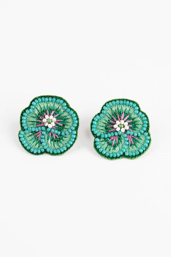 MINT PANSY BEADED STUDS