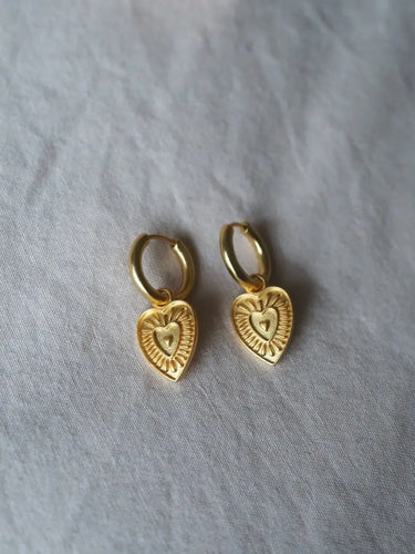 Love Heart Gold Charm Earrings
