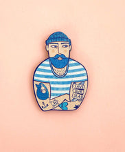 Wooden Tattooed Sailor Brooch