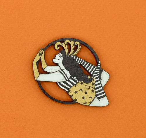 Circus Aerialist Wooden Pin Brooch