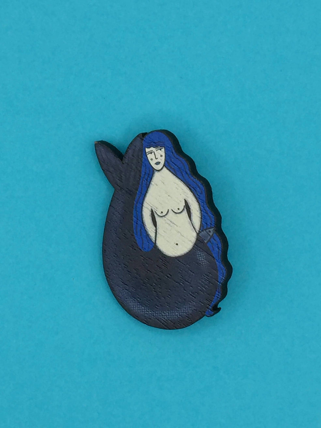 Wooden Mermaid Pin Brooch / Nautical Pin Badge